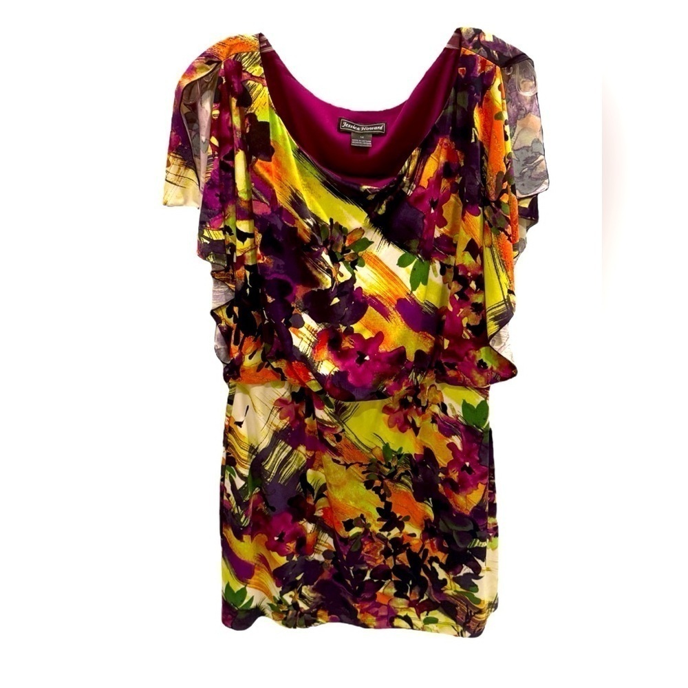 Jessica HowardPrinted Dolman Short Sleeve Blouson Dress Purple Size 14